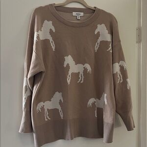 Jason Wu Taupe Crewneck Sweater with White Horse Motif